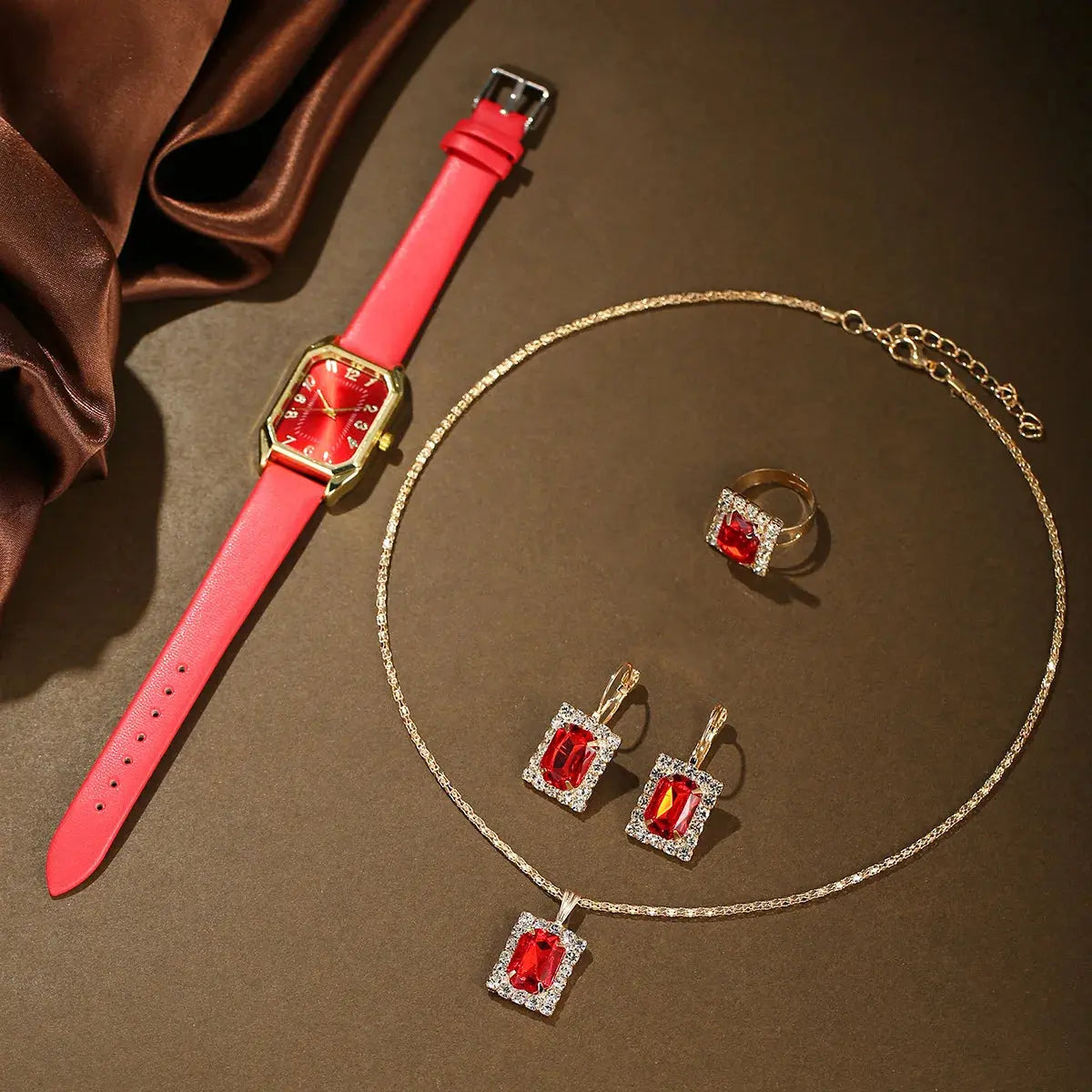 Luxury Women's Square Watch & Jewellery Set – Elegant Quartz Gift Collection Pantefa