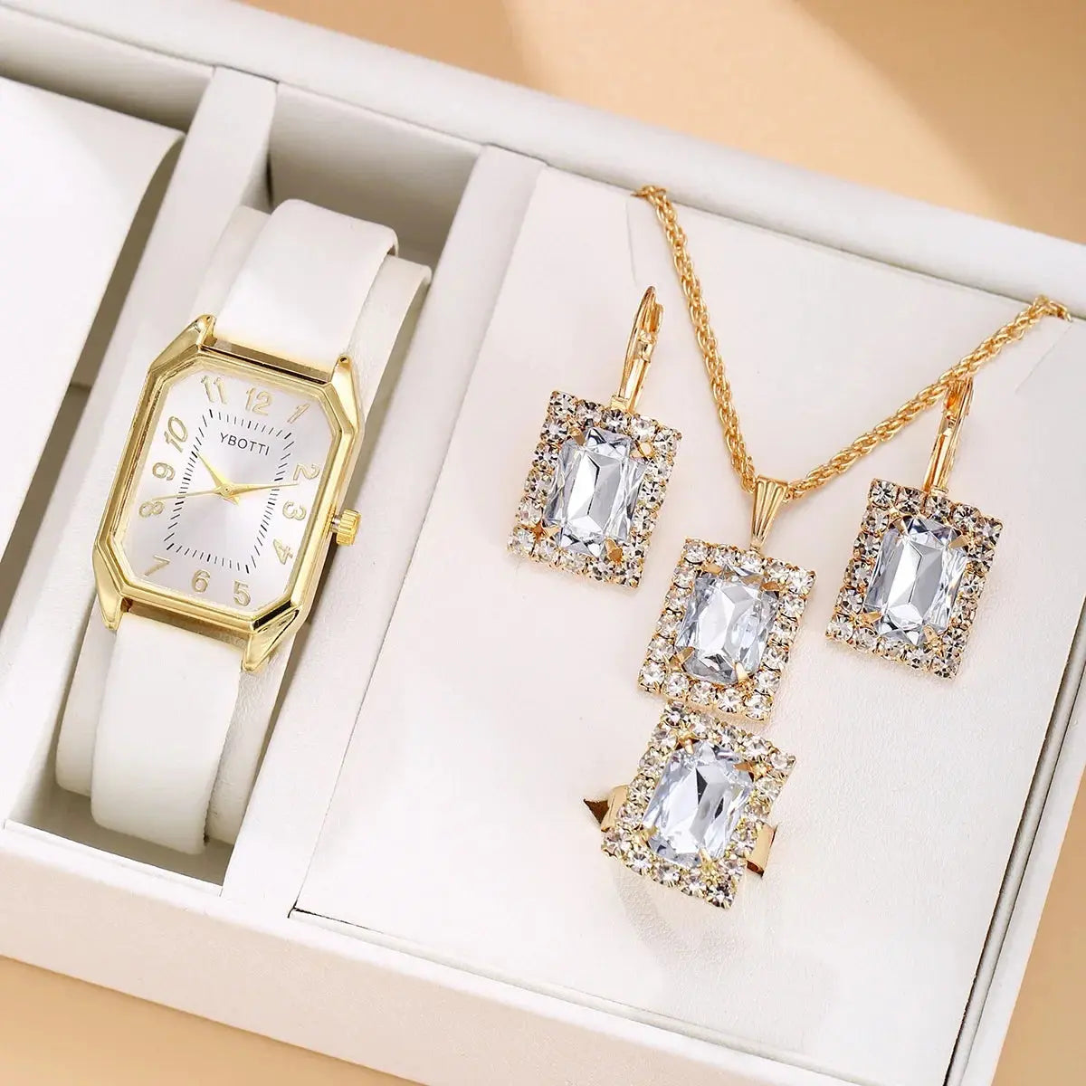 Luxury Women's Square Watch & Jewellery Set – Elegant Quartz Gift Collection Pantefa