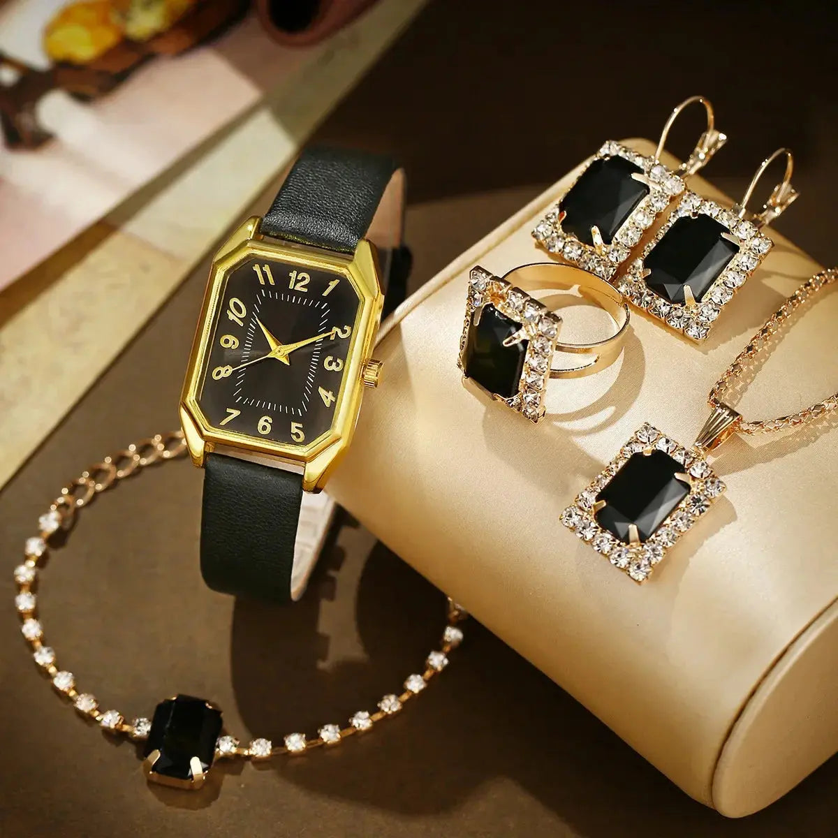 Luxury Women's Square Watch & Jewellery Set – Elegant Quartz Gift Collection Pantefa
