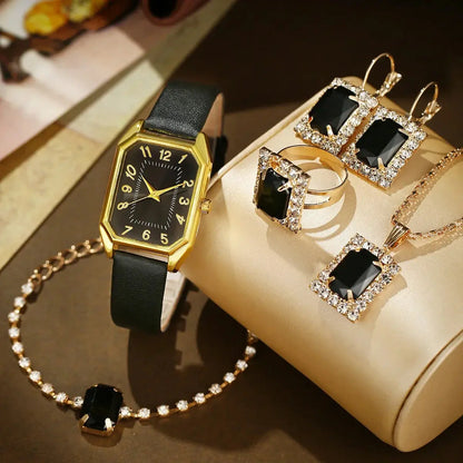 Luxury Women's Square Watch & Jewellery Set – Elegant Quartz Gift Collection Pantefa