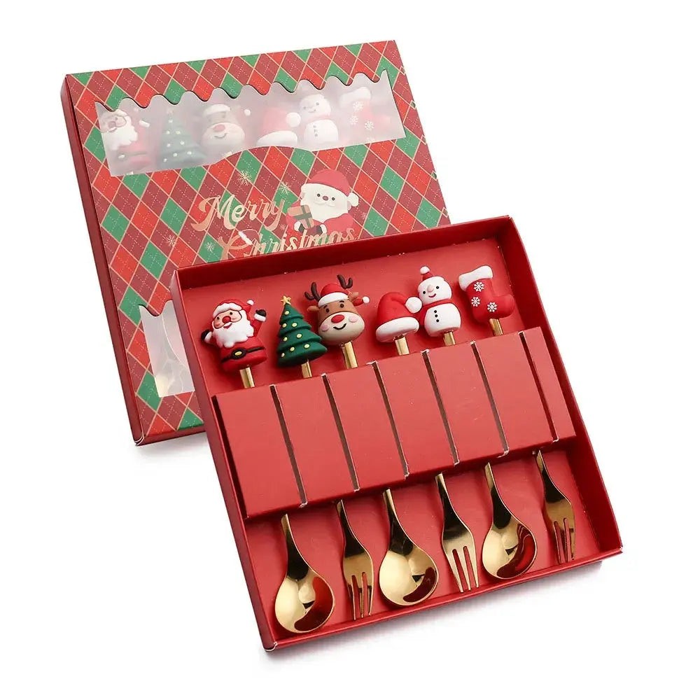 Christmas Spoons with Gift Box, Stainless Steel Stirring Spoon Tea Coffee Spoon with Christmas Pendant for Xmas Party Pantefa