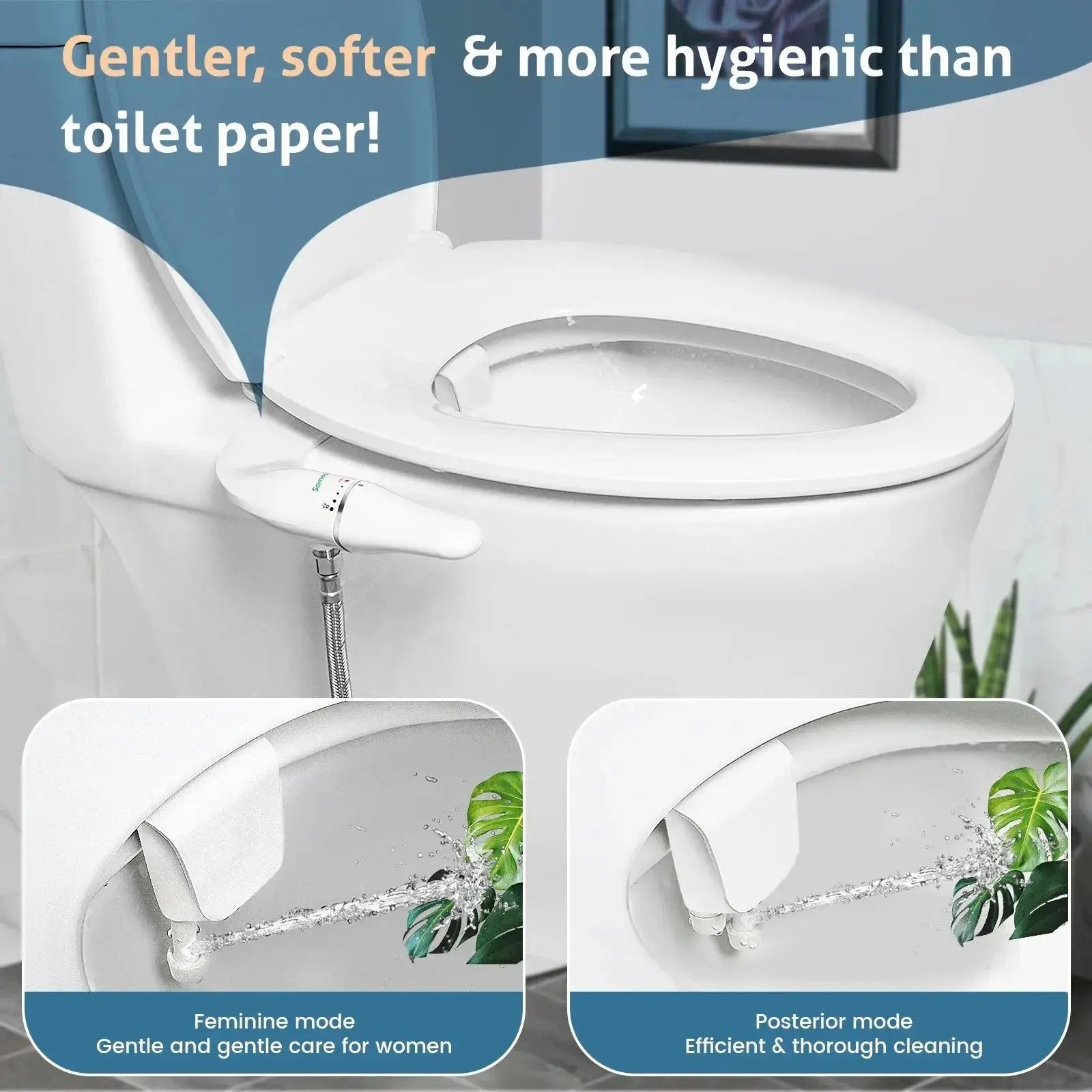 SAMODRA Ultra Slim Bidet Attachment for Toilet Seat – Dual Nozzle, Adjustable Water Pressure, Non-Electric Ass Sprayer Pantefa