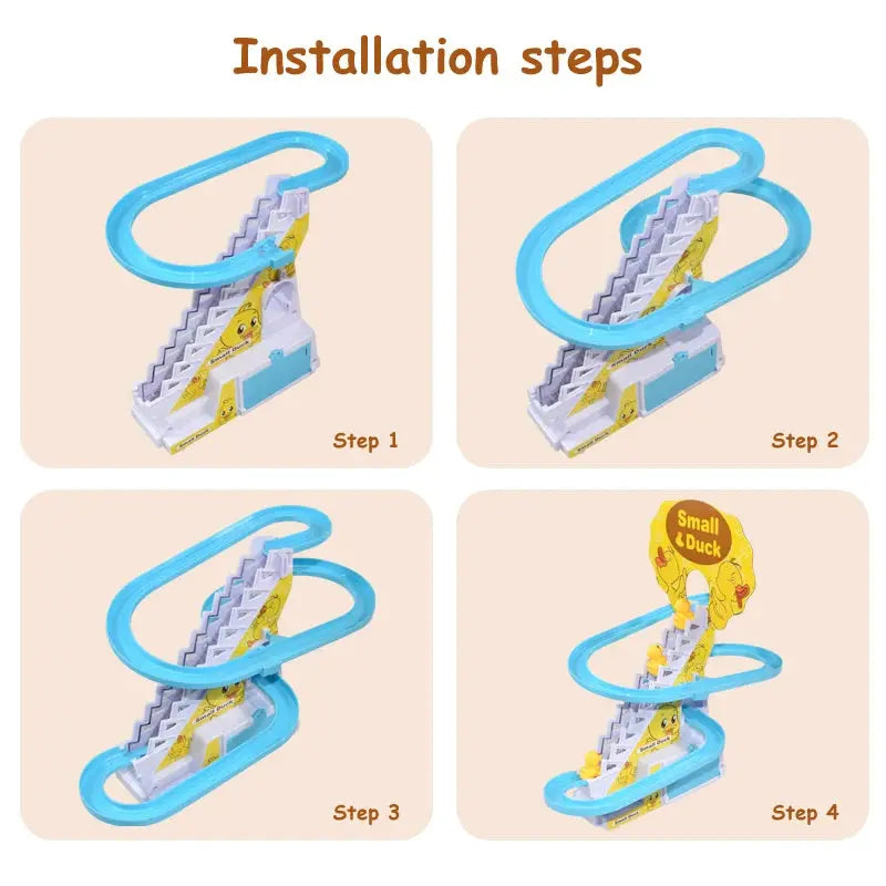 Kids Electric Small Duck Climbing Stairs Toy DIY Rail Racing Track Music Roller Coaster Duck Toy For Baby Kids Gift Pantefa