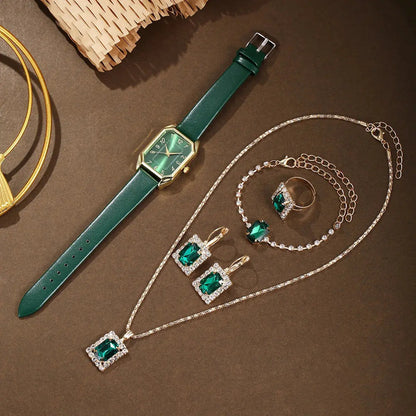Luxury Women's Square Watch & Jewellery Set – Elegant Quartz Gift Collection Pantefa