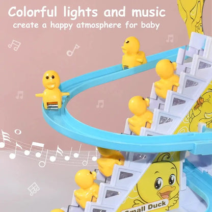 Kids Electric Small Duck Climbing Stairs Toy DIY Rail Racing Track Music Roller Coaster Duck Toy For Baby Kids Gift Pantefa