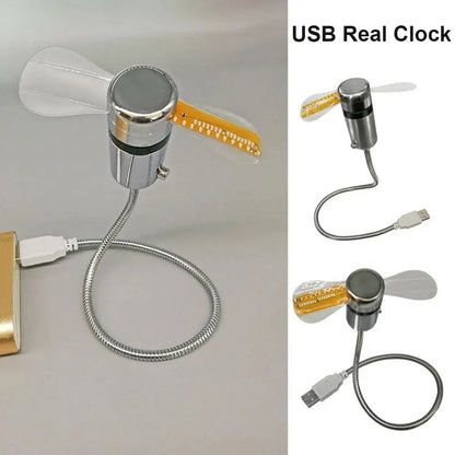 LED USB Clock Fan Portable Pantefa