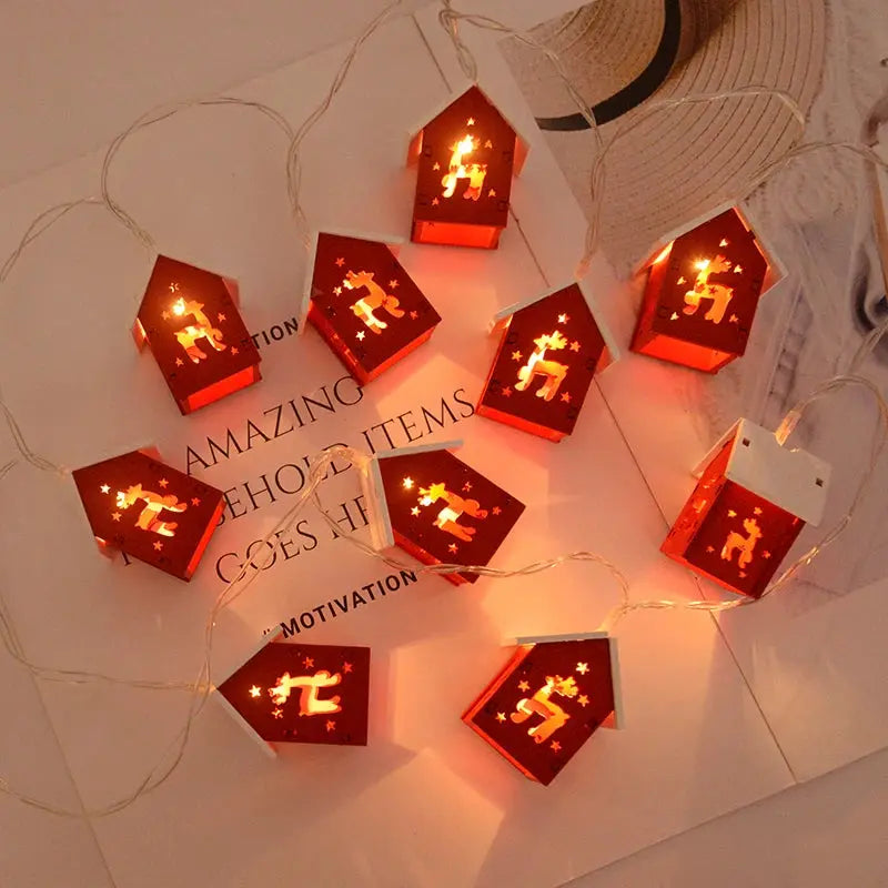 Christmas Wooden House LED String Light Pantefa