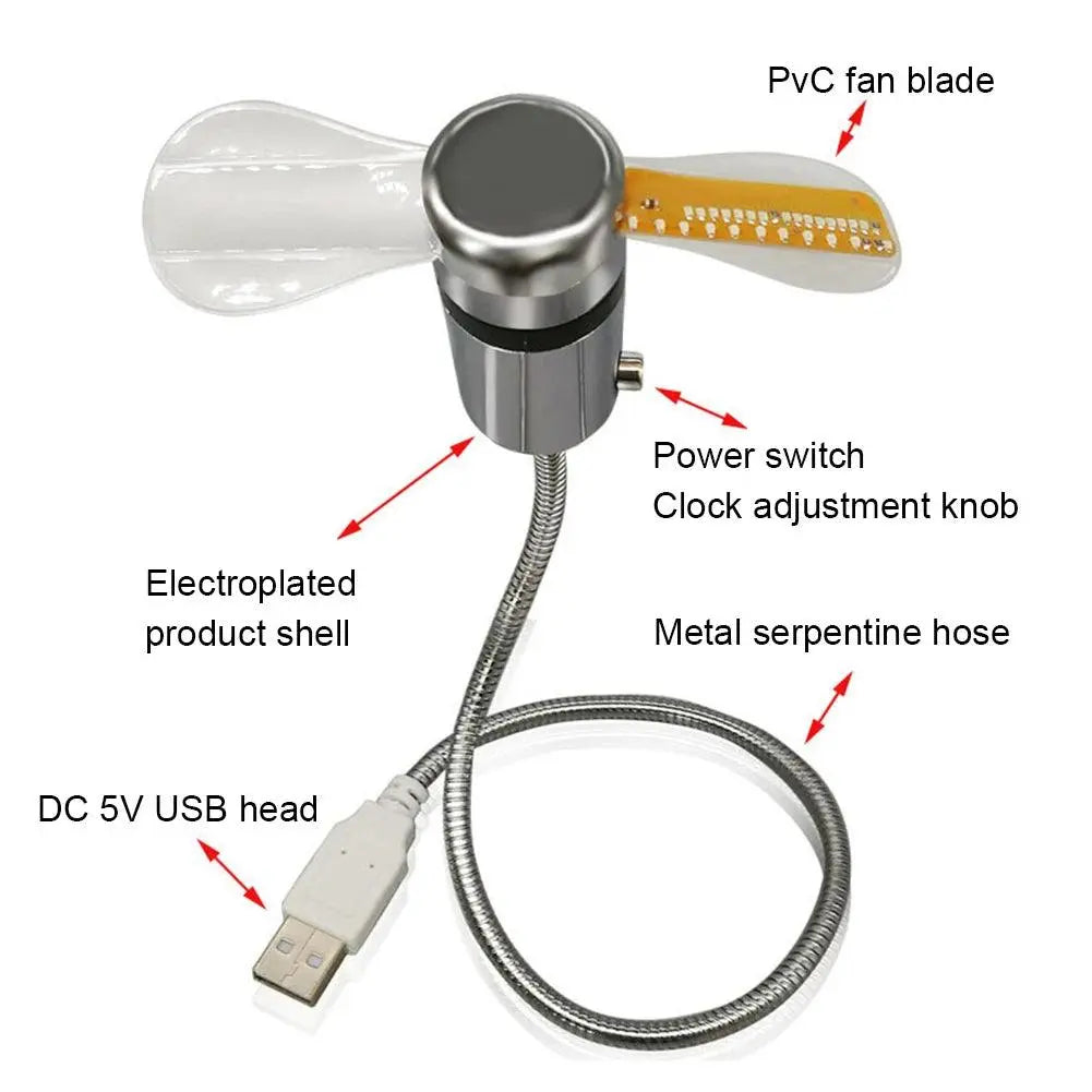 LED USB Clock Fan Portable Pantefa