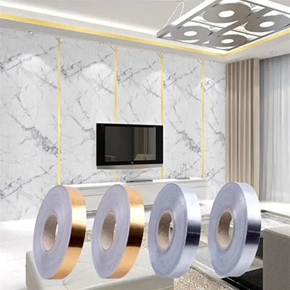 50M Brushed Gold Silver Floor Edging Waterproof Seam Wall Stickers Pantefa