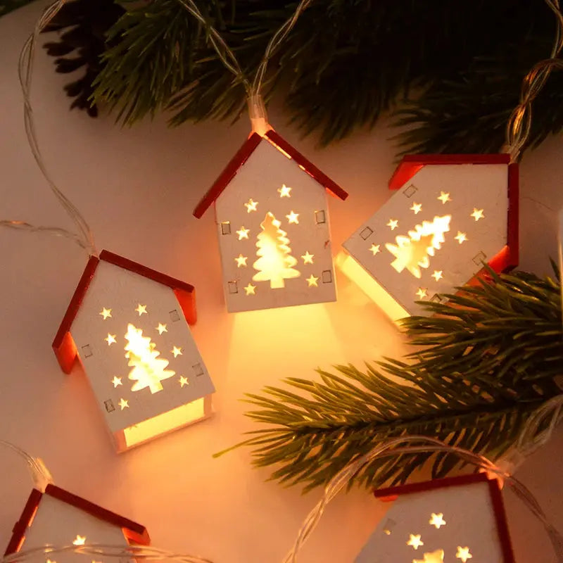 Christmas Wooden House LED String Light Pantefa