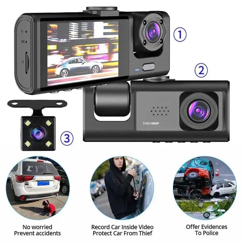 Triple Camera Dash Cam with Loop Recording Pantefa