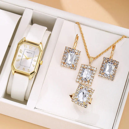 Luxury Women's Square Watch & Jewellery Set – Elegant Quartz Gift Collection Pantefa