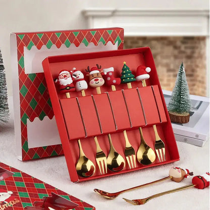 Christmas Spoons with Gift Box, Stainless Steel Stirring Spoon Tea Coffee Spoon with Christmas Pendant for Xmas Party Pantefa