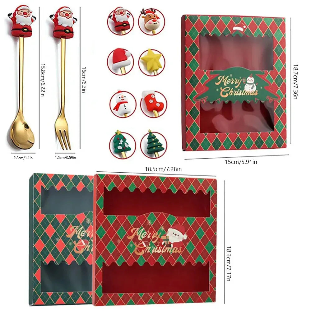 Christmas Spoons with Gift Box, Stainless Steel Stirring Spoon Tea Coffee Spoon with Christmas Pendant for Xmas Party Pantefa