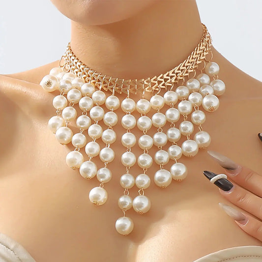 Layered Pearl Choker Necklace – Retro Multi-Strand Chain for Women Pantefa